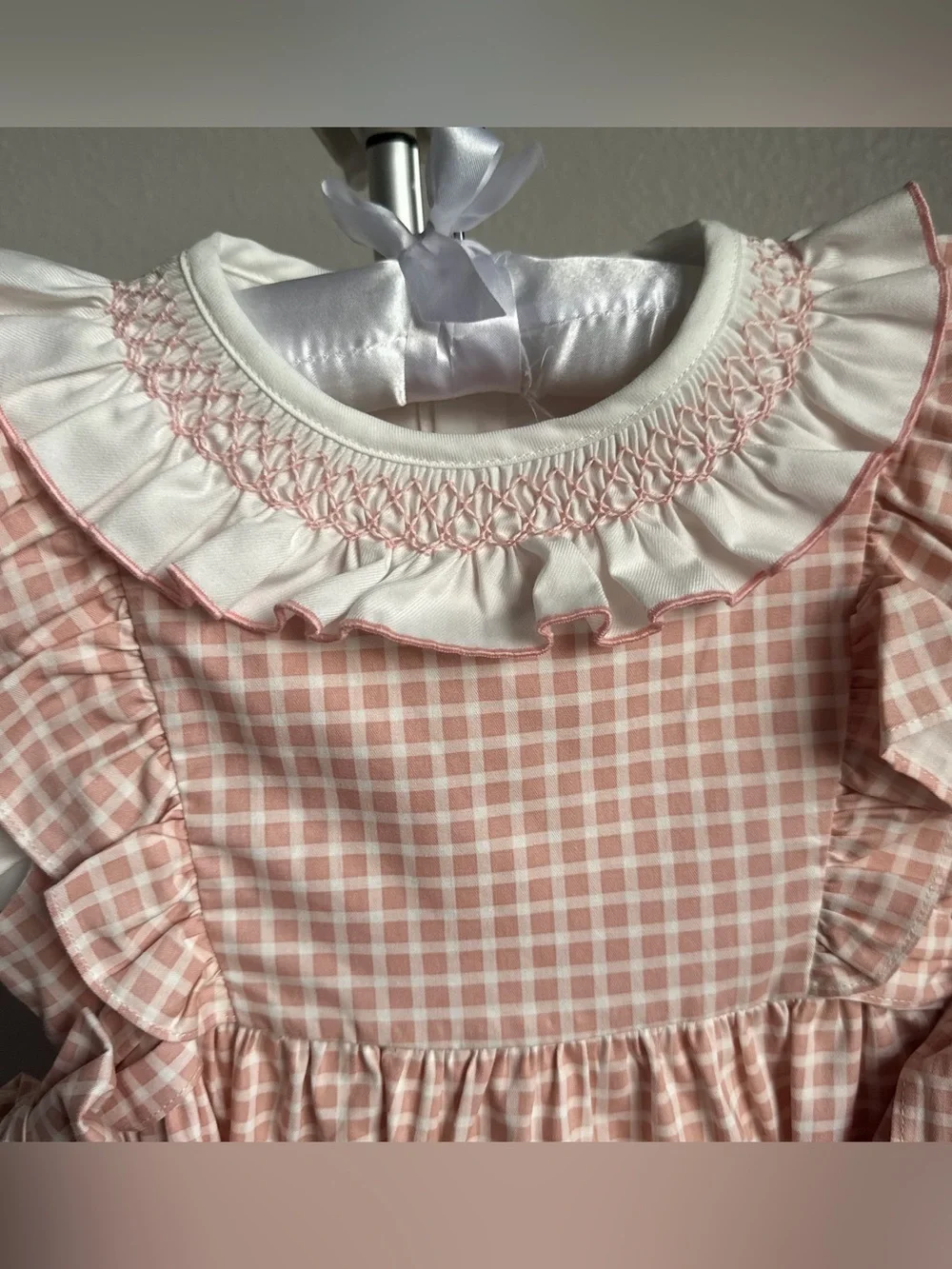NWT Edgehill Collection Baby Girls Long Sleeve Check Side-Bow Dress Sz 6